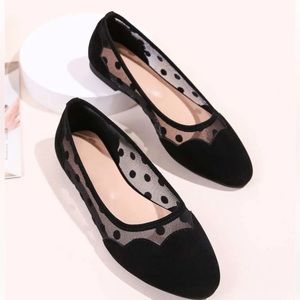 Polka Dot Contrast Mesh Flats